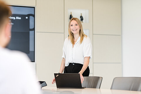 Our instructor in a meeting