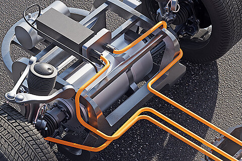 Installation situation of Coroflex high-voltage cables in an e-vehicle