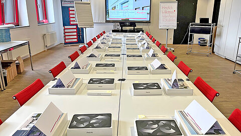 Table with welcome packages for our apprentices