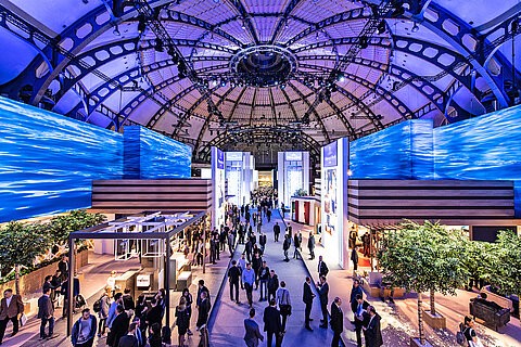 View of the exhibition hall of the trade fair ISH
