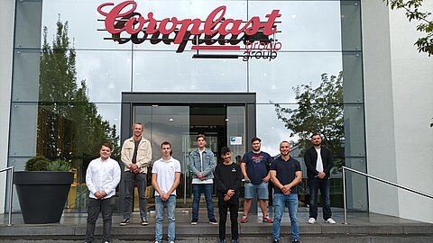 Our new apprentices in front of the main entrance in Wuppertal.