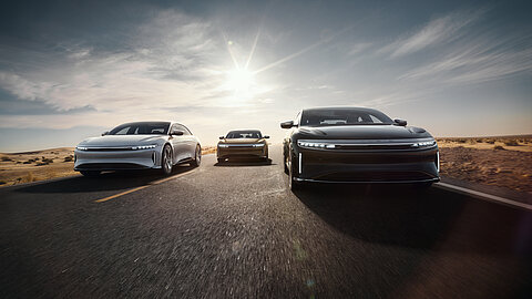 Different versions of the Lucid Air from Lucid Motors on the road